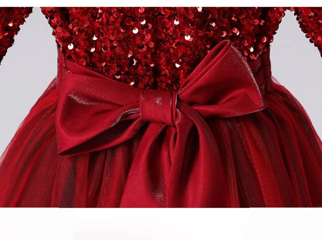 Glitter Sequins Long Sleeves Flower Girls Dresses - EleganceGeek