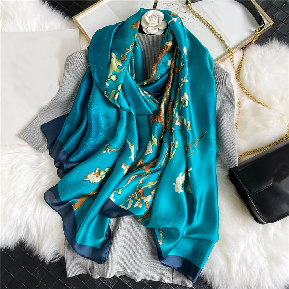 Floral Symphony Silk Satin Scarf - EleganceGeek