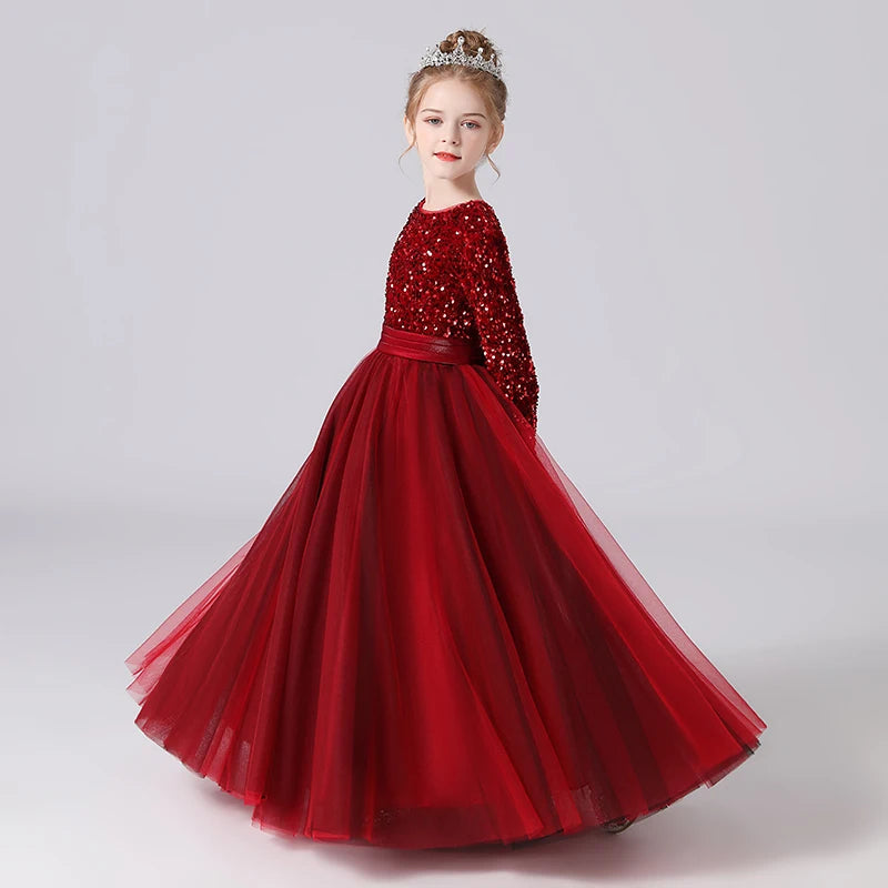 Glitter Sequins Long Sleeves Flower Girls Dresses - EleganceGeek