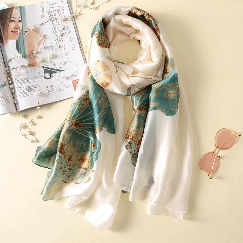 Floral Symphony Silk Satin Scarf - EleganceGeek