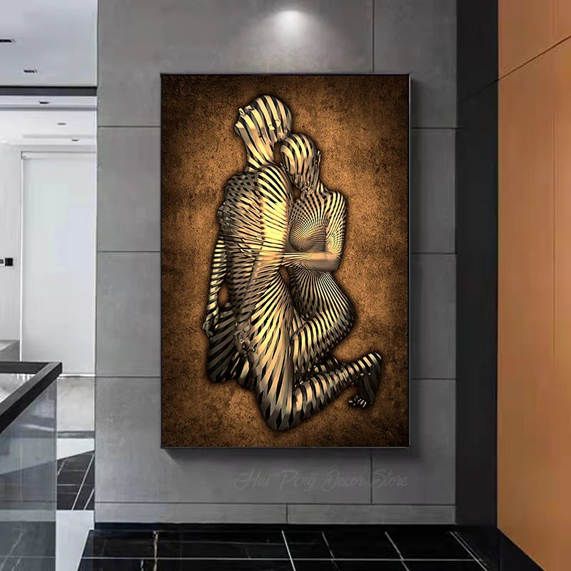 3D Metal Love Couples Canvas Art - EleganceGeek
