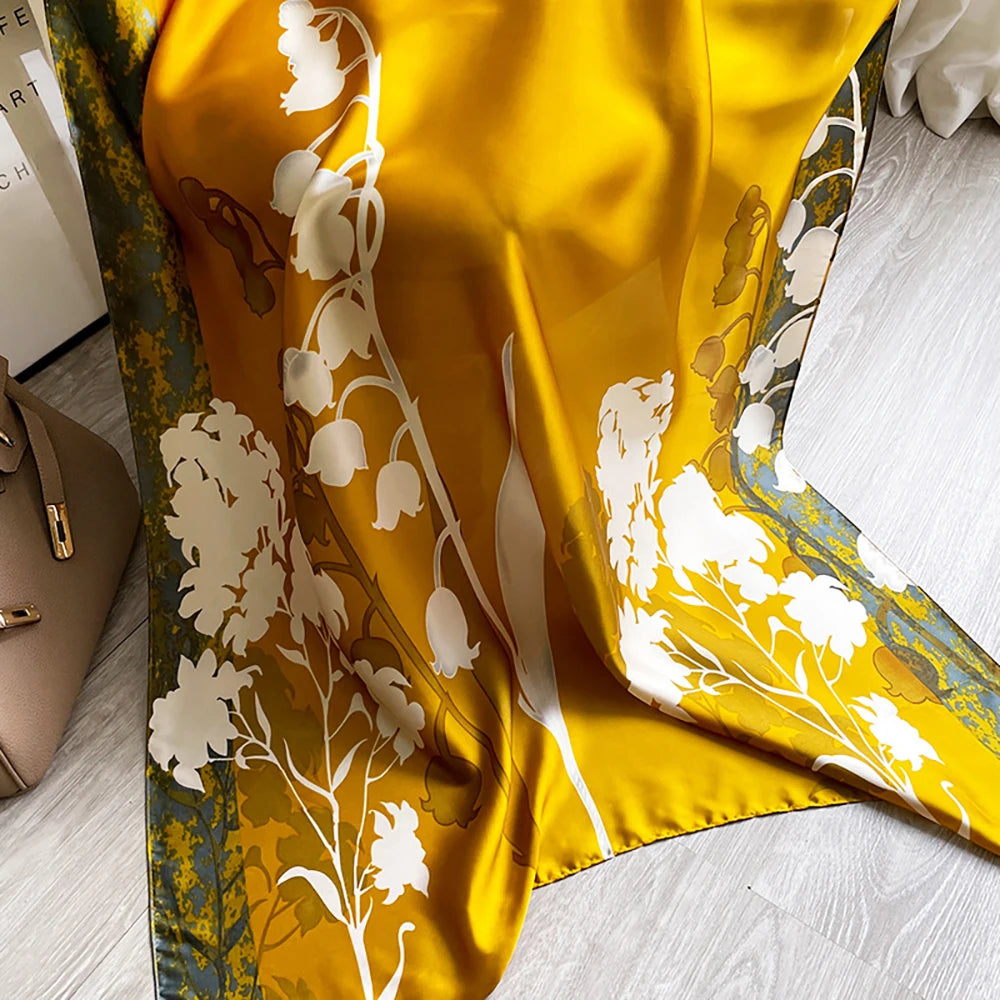 Floral Symphony Silk Satin Scarf - EleganceGeek