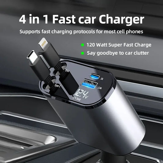 4in1 Retractable Car Charger - EleganceGeek