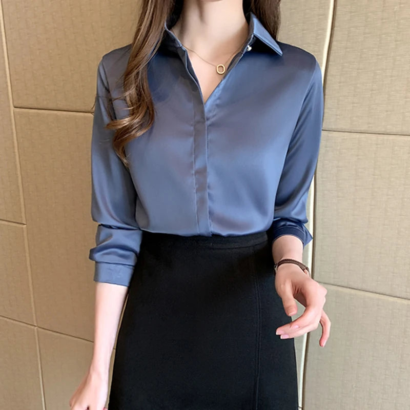 Long Sleeve Polo Neck Simple Shirt - EleganceGeek