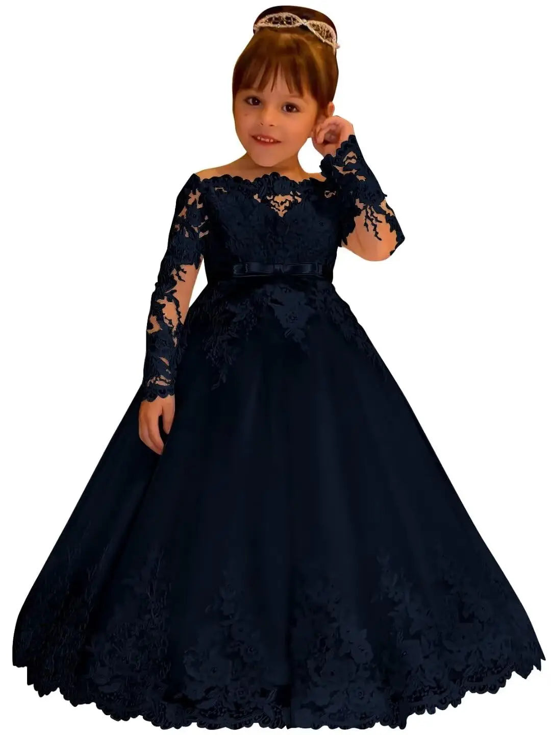Princess Lace Long Sleeve Backless Flower Girl Dresses - EleganceGeek
