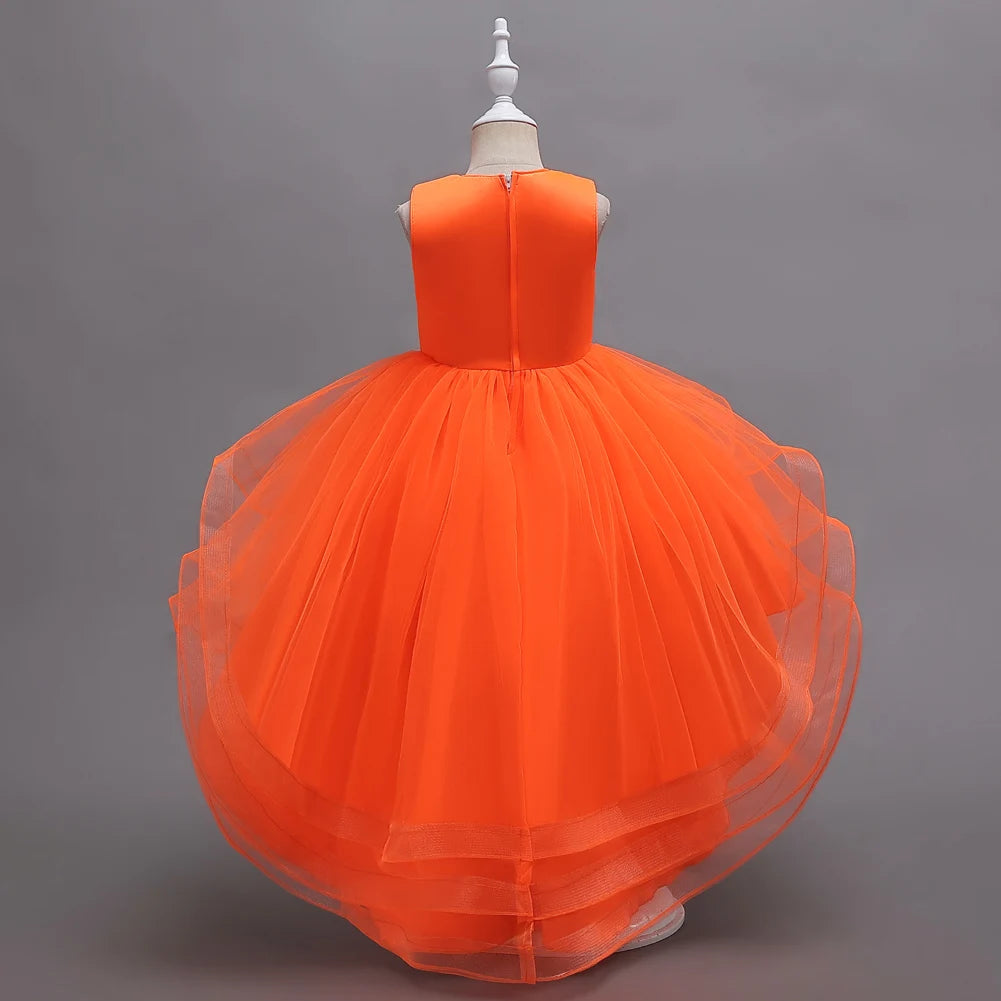 Orange Flower Girl Princess Tail Dress - EleganceGeek