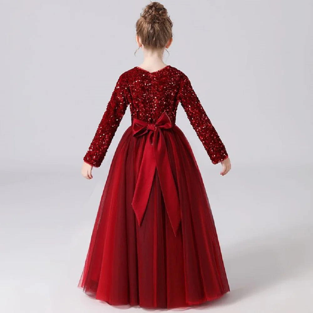 Glitter Sequins Long Sleeves Flower Girls Dresses - EleganceGeek