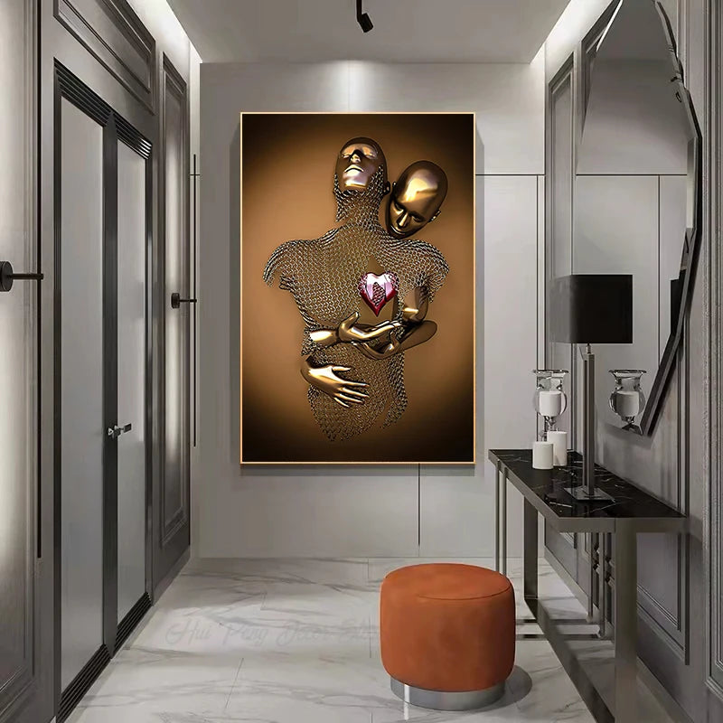 3D Metal Love Couples Canvas Art - EleganceGeek