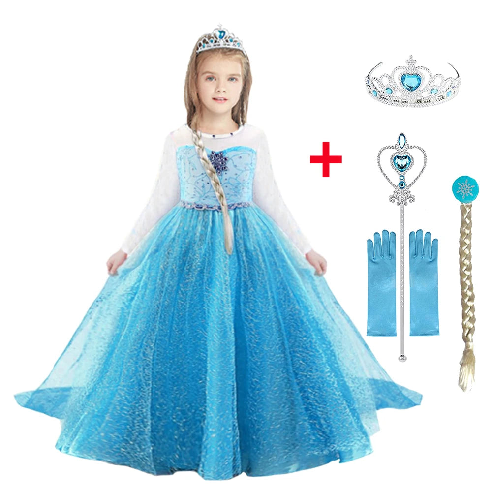 Princess Girls Elsa Dress Snow Costumes