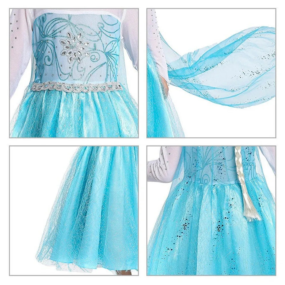 Princess Girls Elsa Dress Snow Costumes