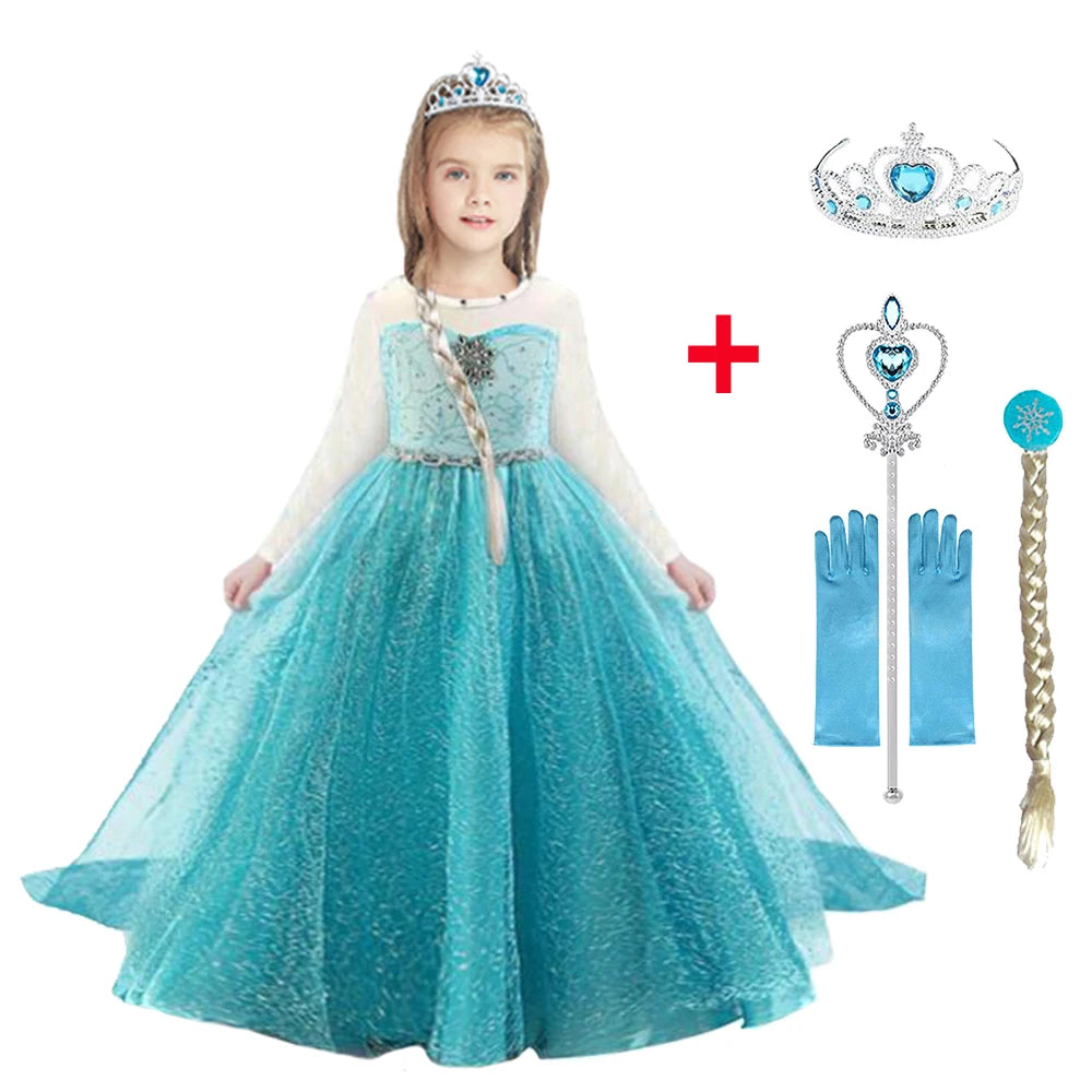 Princess Girls Elsa Dress Snow Costumes