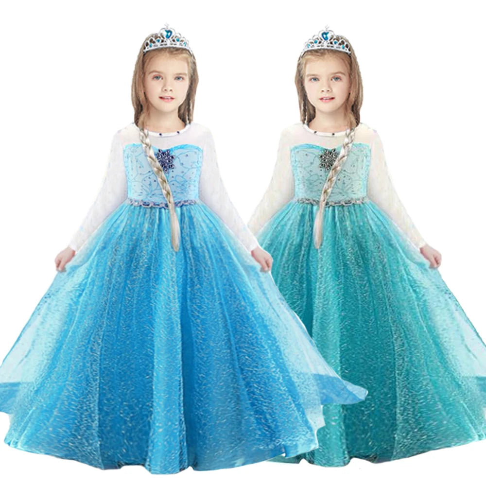 Princess Girls Elsa Dress Snow Costumes