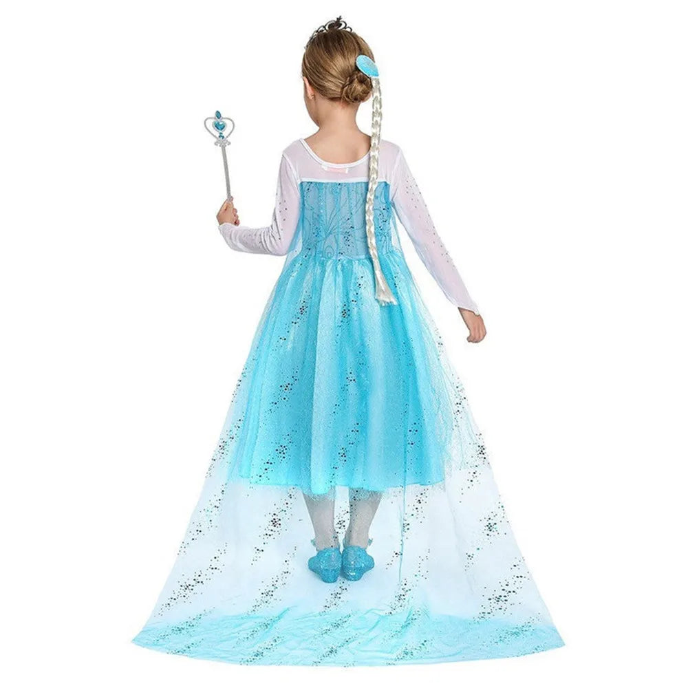 Princess Girls Elsa Dress Snow Costumes