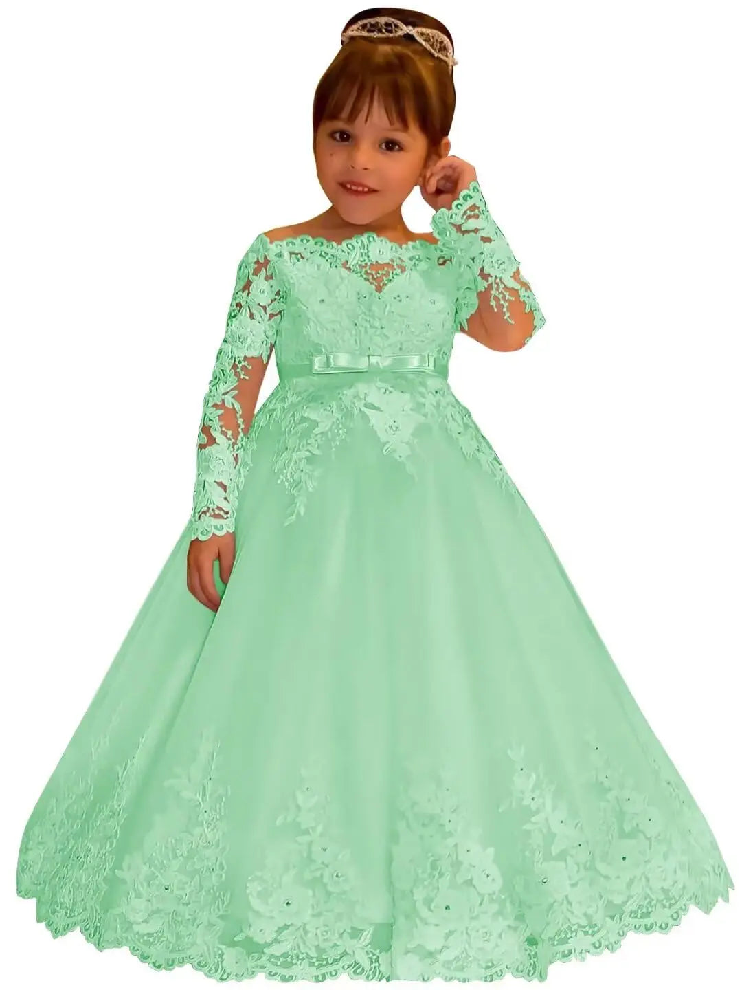 Princess Lace Long Sleeve Backless Flower Girl Dresses