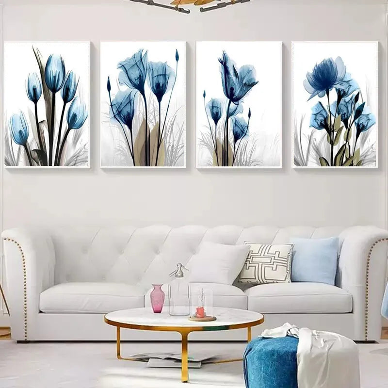 Modern Art Blue Rose Pattern Home Decor Canvas