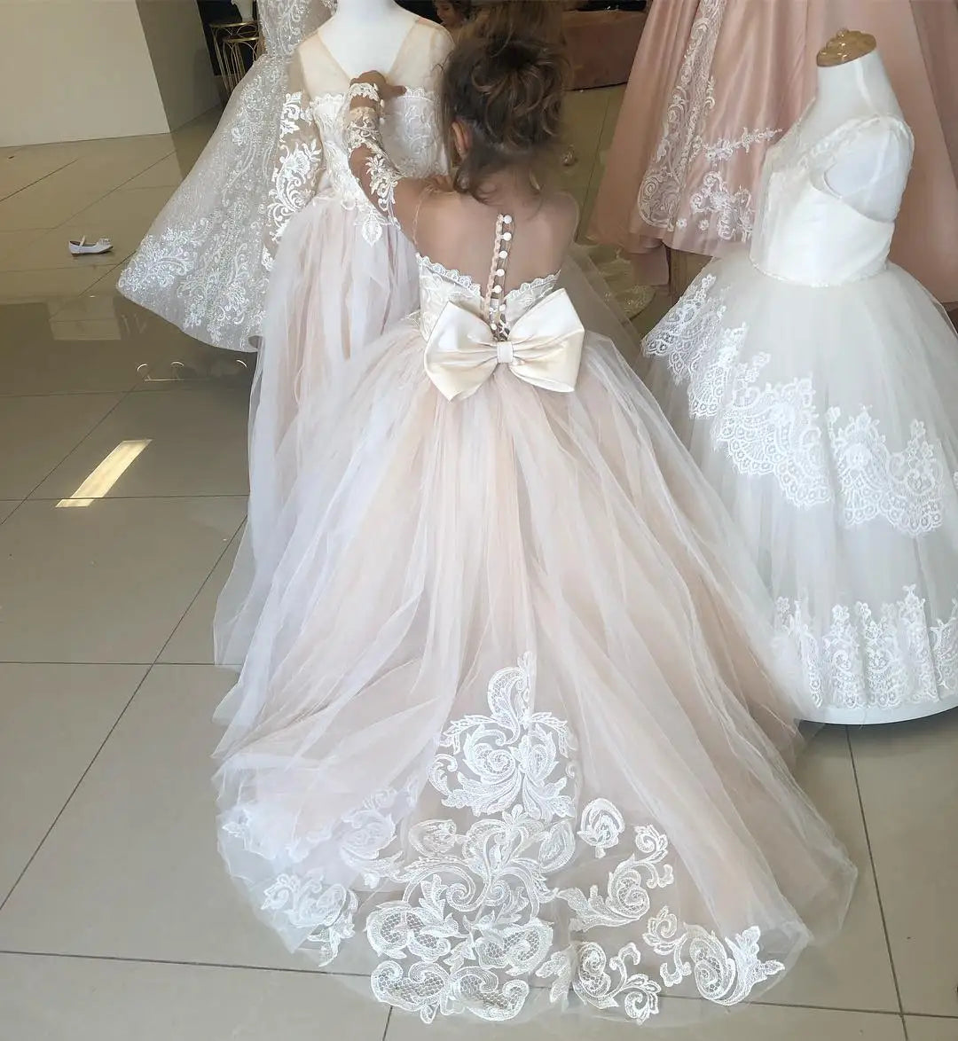 Lace Tulle Flower Girls Dress