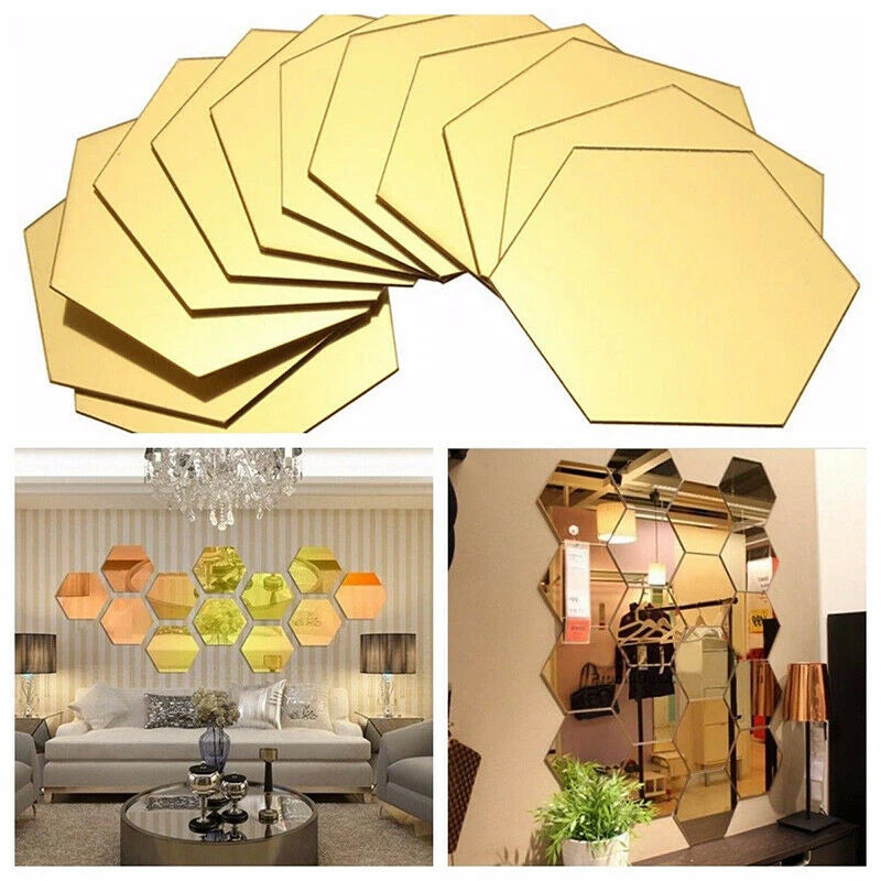 12-Pack Gold Hexagon Mirror Stickers