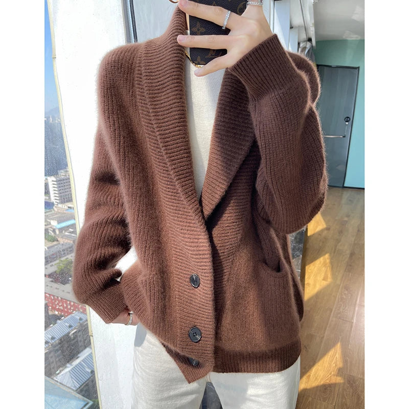 Wool Ladies Winter Sweater Thickening Cardigan