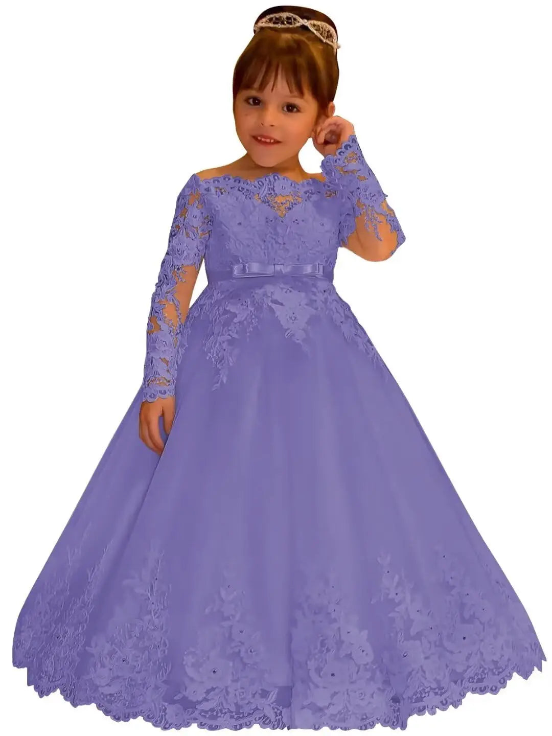 Princess Lace Long Sleeve Backless Flower Girl Dresses