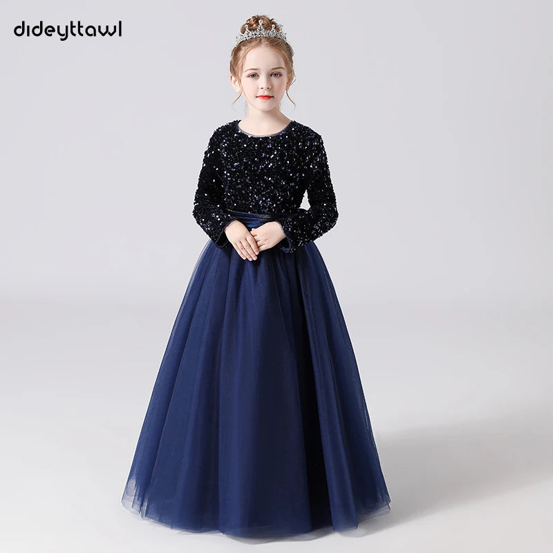 Glitter Sequins Long Sleeves Flower Girls Dresses