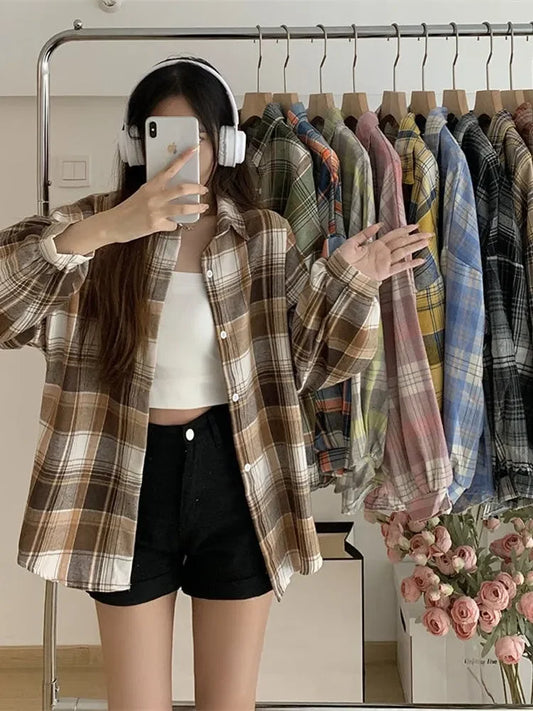 Plaid Shirt Women Long Sleeve Top