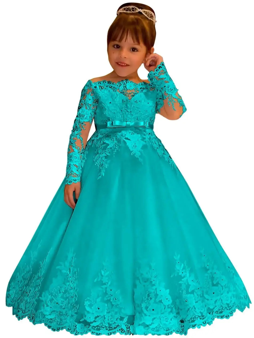 Princess Lace Long Sleeve Backless Flower Girl Dresses