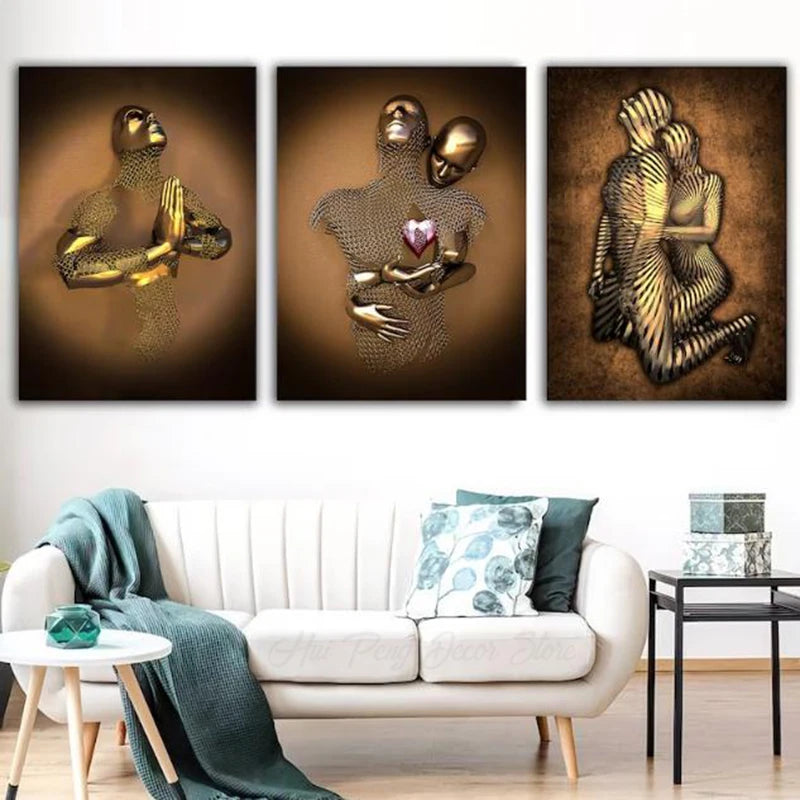 3D Metal Love Couples Canvas Art