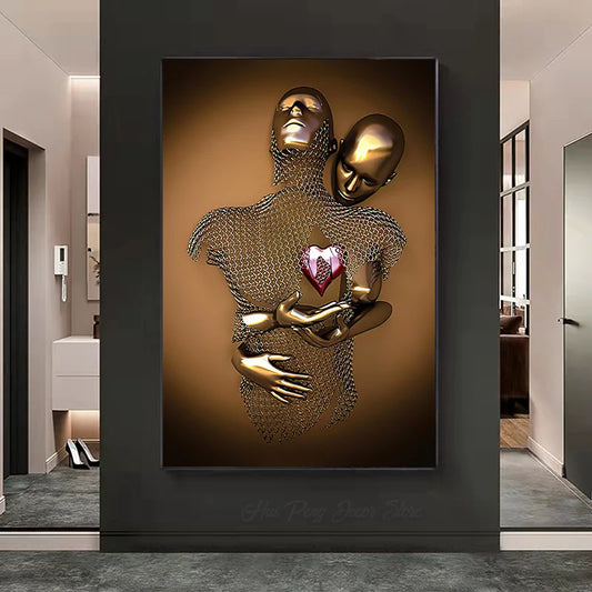 3D Metal Love Couples Canvas Art