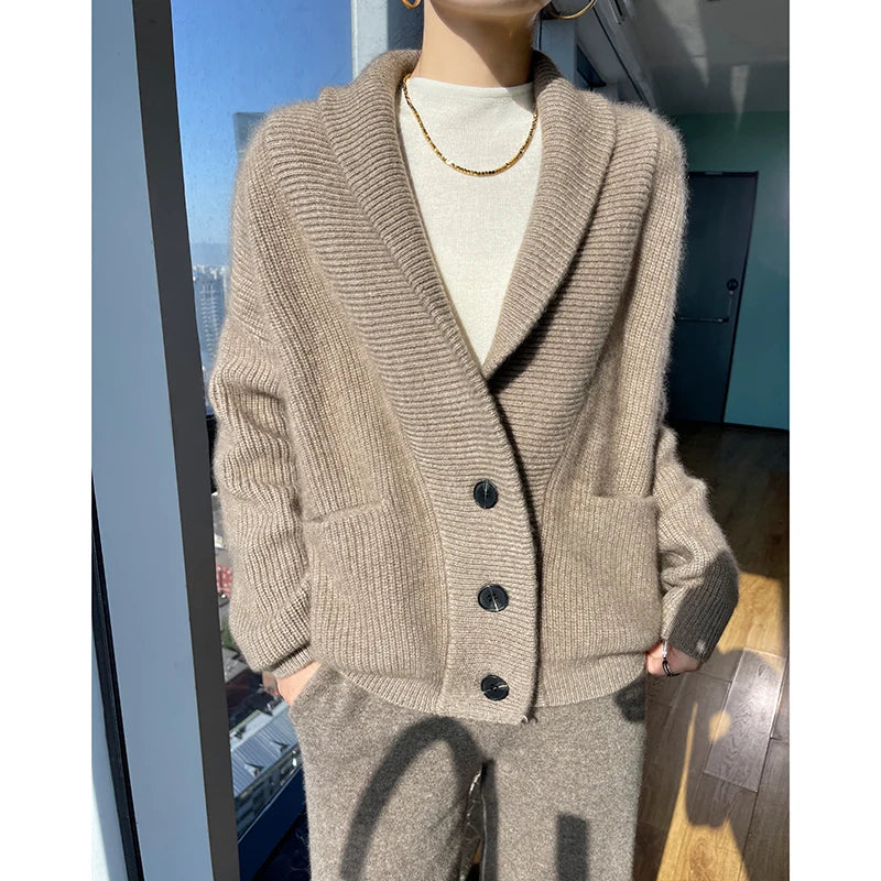 Wool Ladies Winter Sweater Thickening Cardigan