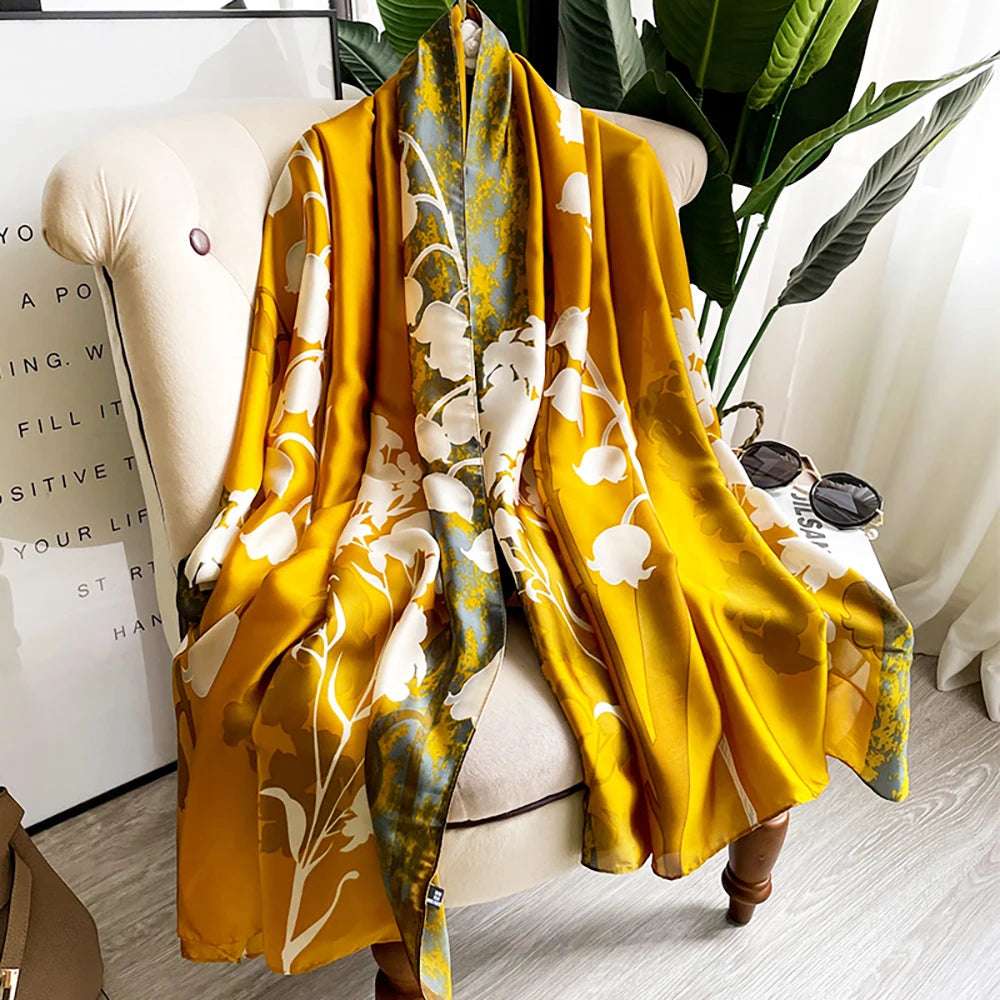 Floral Symphony Silk Satin Scarf