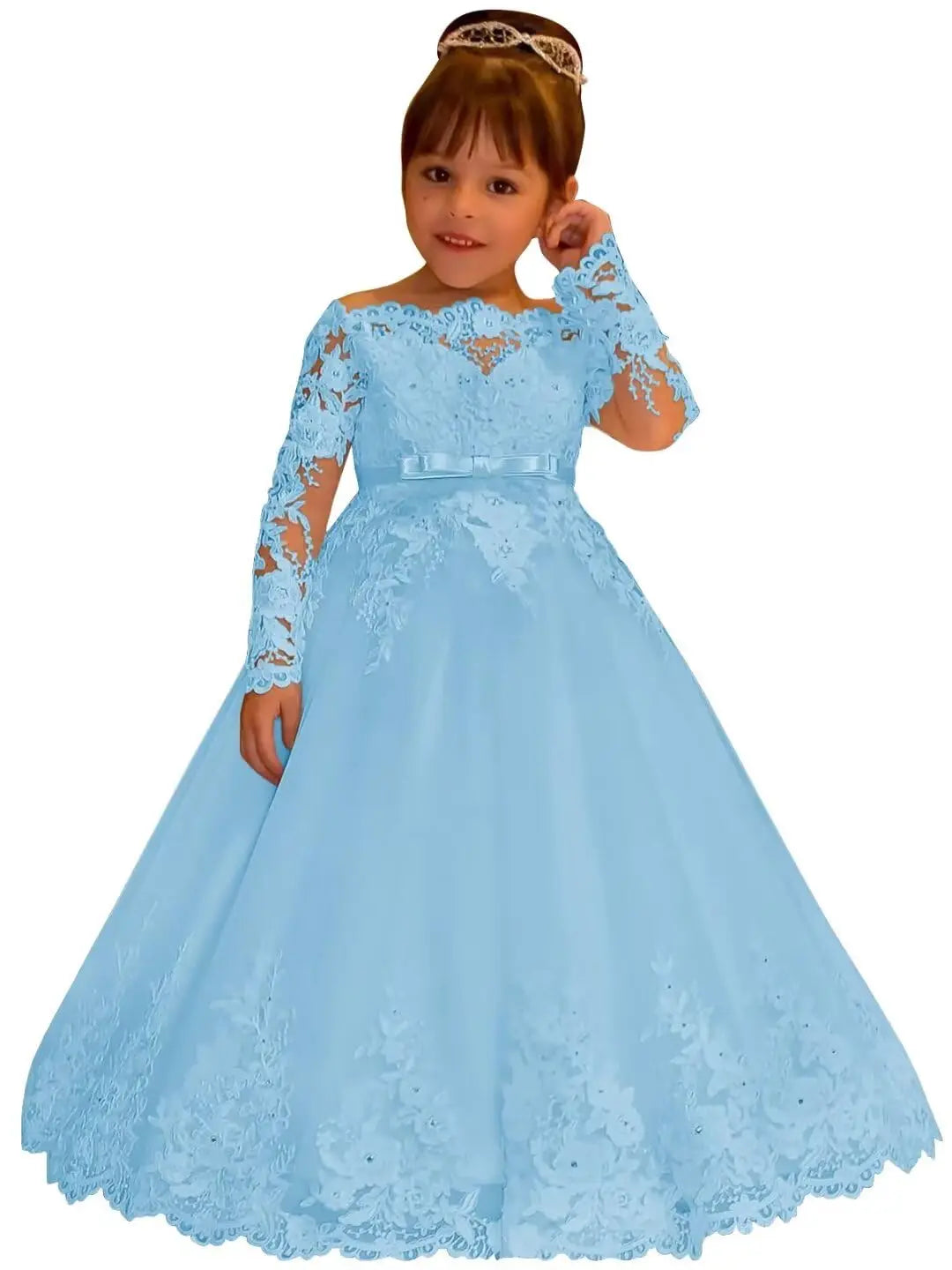 Princess Lace Long Sleeve Backless Flower Girl Dresses