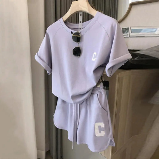 2 Pcs/Set Summer Women Tracksuit Short Sleeve